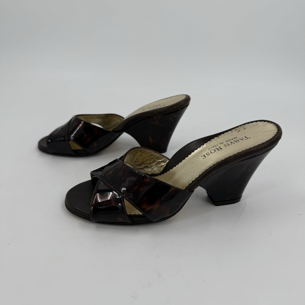 Taryn Rose Womens Size 5 EU 35 Leather Tortoise Patent Mules Heels Made Italy